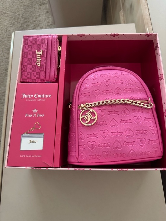 Juicy Couture Handbags - Juicy Couture Hot Pink Embossed Mini Backpack with Gold Chain